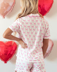 Pink Bowknot Printed Short Sleeve and Ruffled Shorts Pajama Set - Little Miss Vanilla