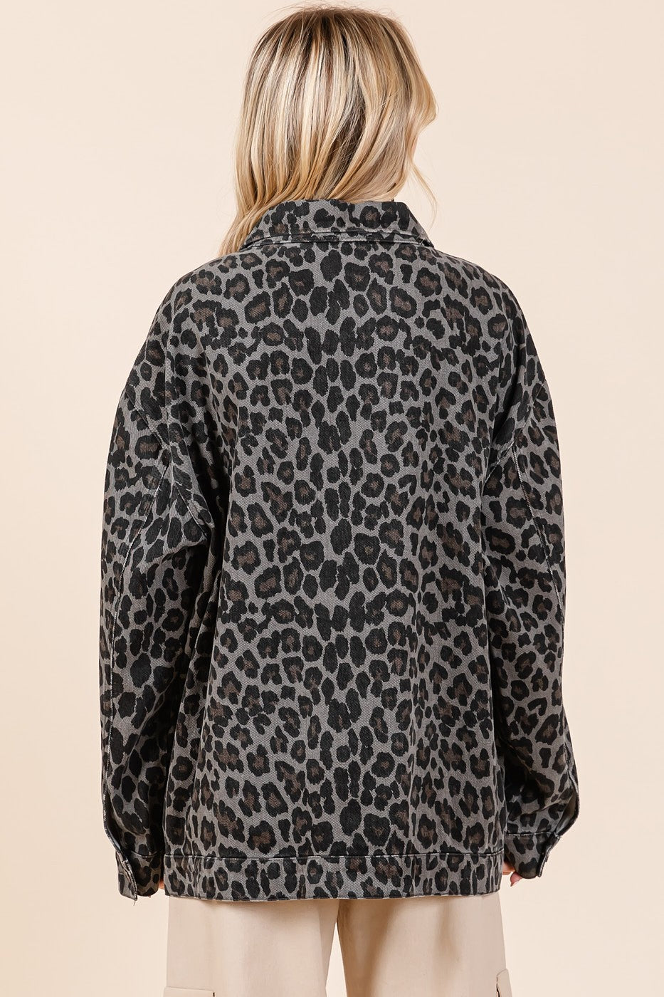 Mittoshop Leopard Button Up Denim Shacket with Breast Pockets - Little Miss Vanilla