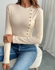 Knitted Round Neck High Elasticity Cold Relief Striped - Little Miss Vanilla