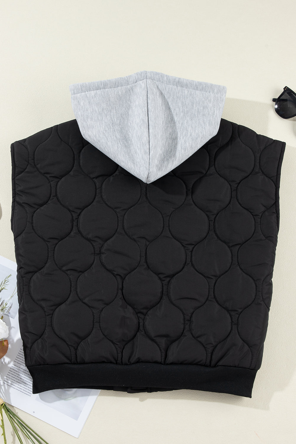 Black Quilted Drawstring Hooded Zip Up Puffer Vest - Little Miss Vanilla