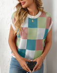 Mandy Checkered Round Neck Cap Sleeve Knit Top - Little Miss Vanilla