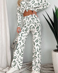 Beige Leopard Animal Print Long Sleeve and Pants Loungewear Set - Little Miss Vanilla