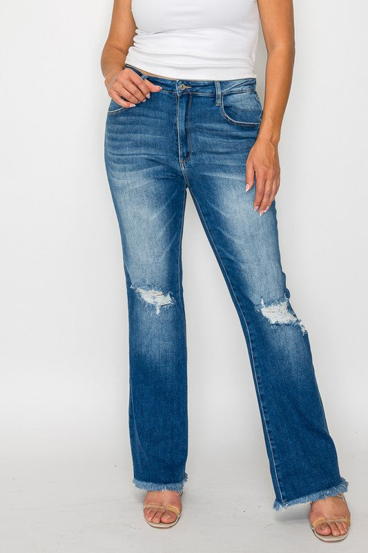 bytos Full Size Raw Hem Distressed High Rise Bootcut Jeans - Little Miss Vanilla