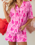 Pink Bow Print Half Sleeve Shirt and Shorts Pajamas Set - Little Miss Vanilla