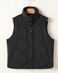 Black Quilted High Neck Button Up Pocket Vest Coat - Little Miss Vanilla