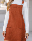 Cinnamon Solid Front Pockets Sleeveless Corduroy Overall Dress - Little Miss Vanilla