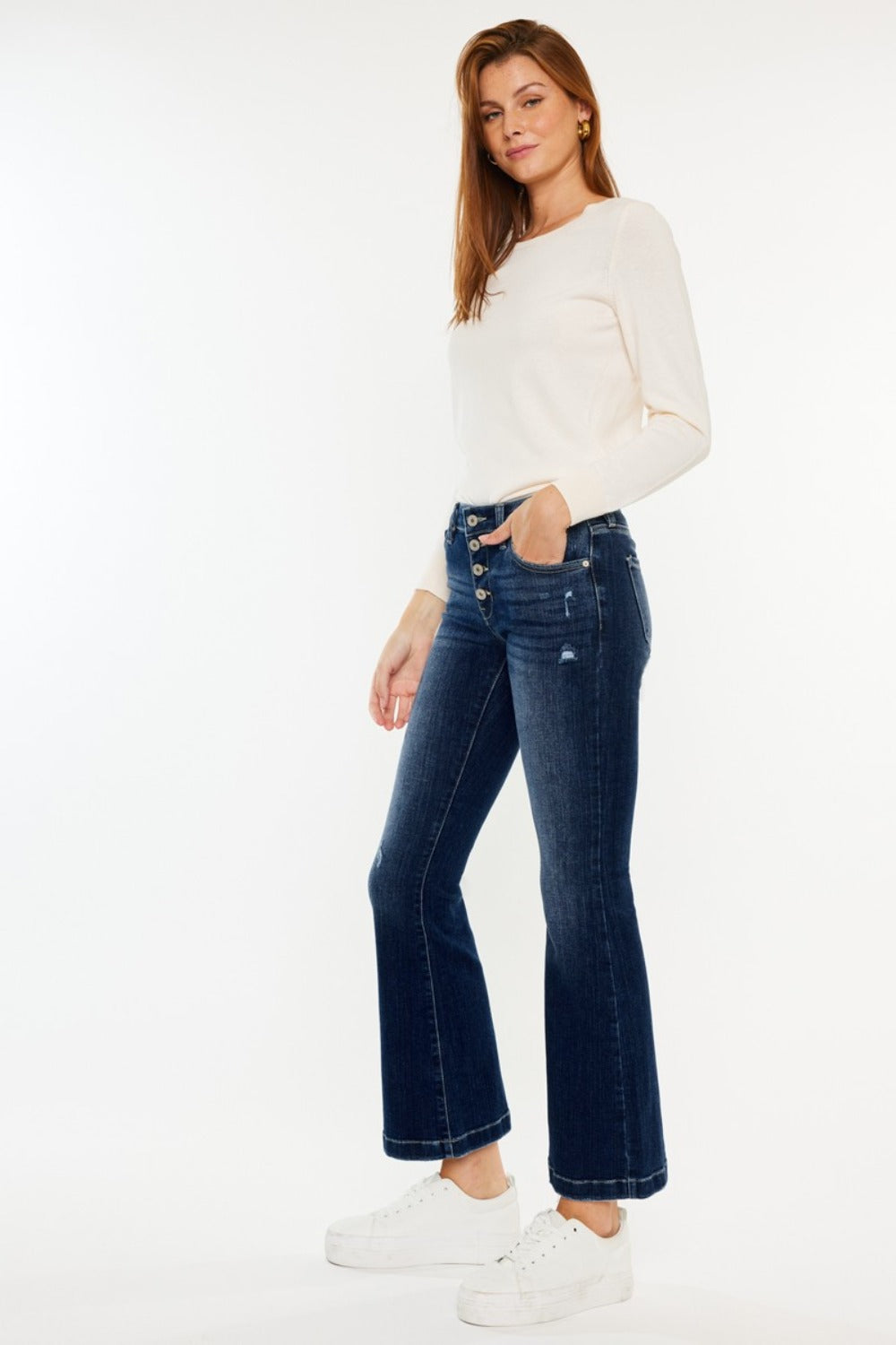 Kancan Mid Rise Button Fly Flare Jeans - Little Miss Vanilla