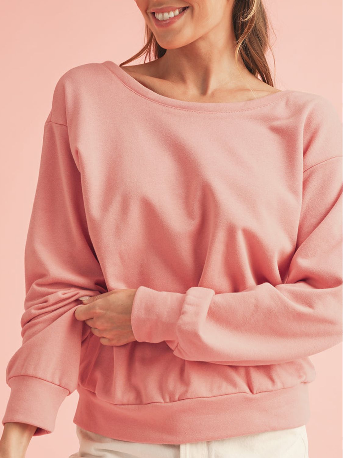 Bow Cutout Round Neck Long Sleeve Sweatshirt - Little Miss Vanilla