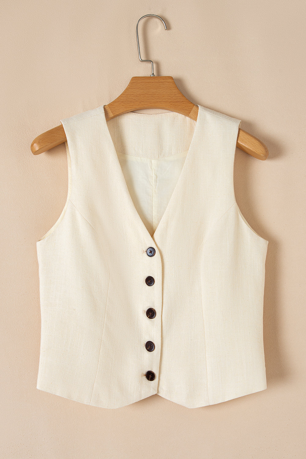 White Slim Fit Buttoned V Neck Vest - Little Miss Vanilla