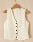 White Slim Fit Buttoned V Neck Vest - Little Miss Vanilla