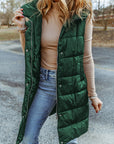 Green Hooded Long Quilted Vest Coat - Little Miss Vanilla