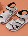 Summer Mesh Cross-strap Sandals With Velcro-design Thick Sole Flats Beach Shoes Women