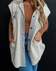 Light Grey Flap Pockets Contrast Buttons Front Jacket Vest - Little Miss Vanilla