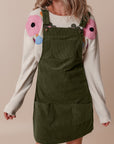 Vineyard Green Solid Front Pockets Sleeveless Corduroy Overall Dress - Little Miss Vanilla