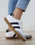 White Striped Lace-up Flat Sneakers