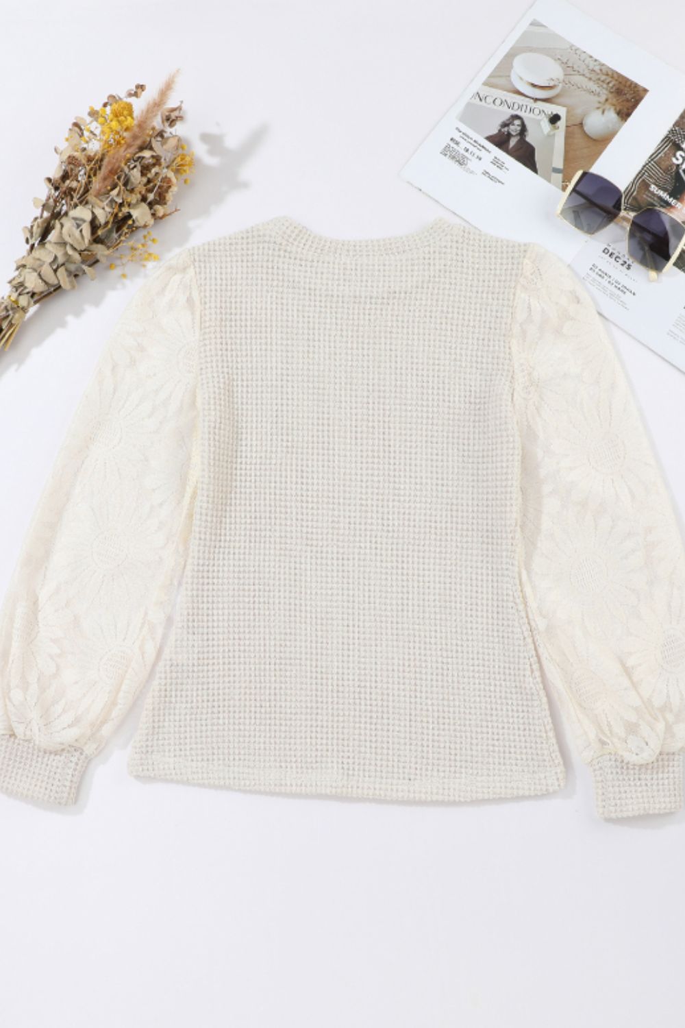 Mock Neck Lace Long Sleeve Top - Little Miss Vanilla