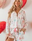 White Christmas Wine Glass Print Bow Knot Two Piece Pajama Set - Little Miss Vanilla