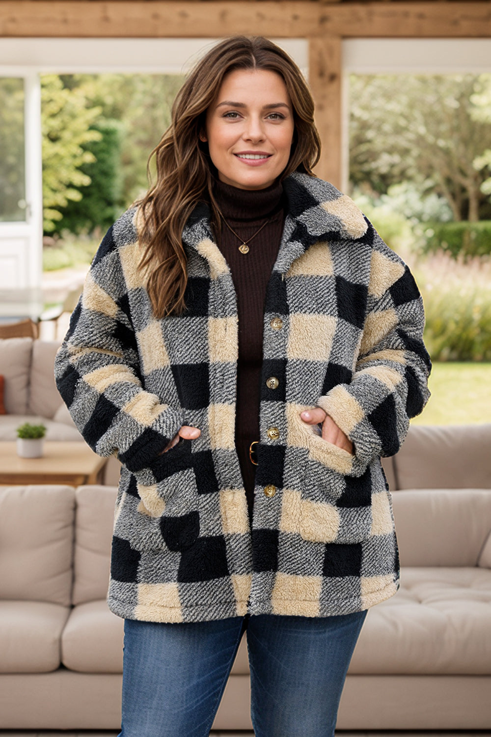 Plus Size Plaid Button Up Long Sleeve Coat - Little Miss Vanilla