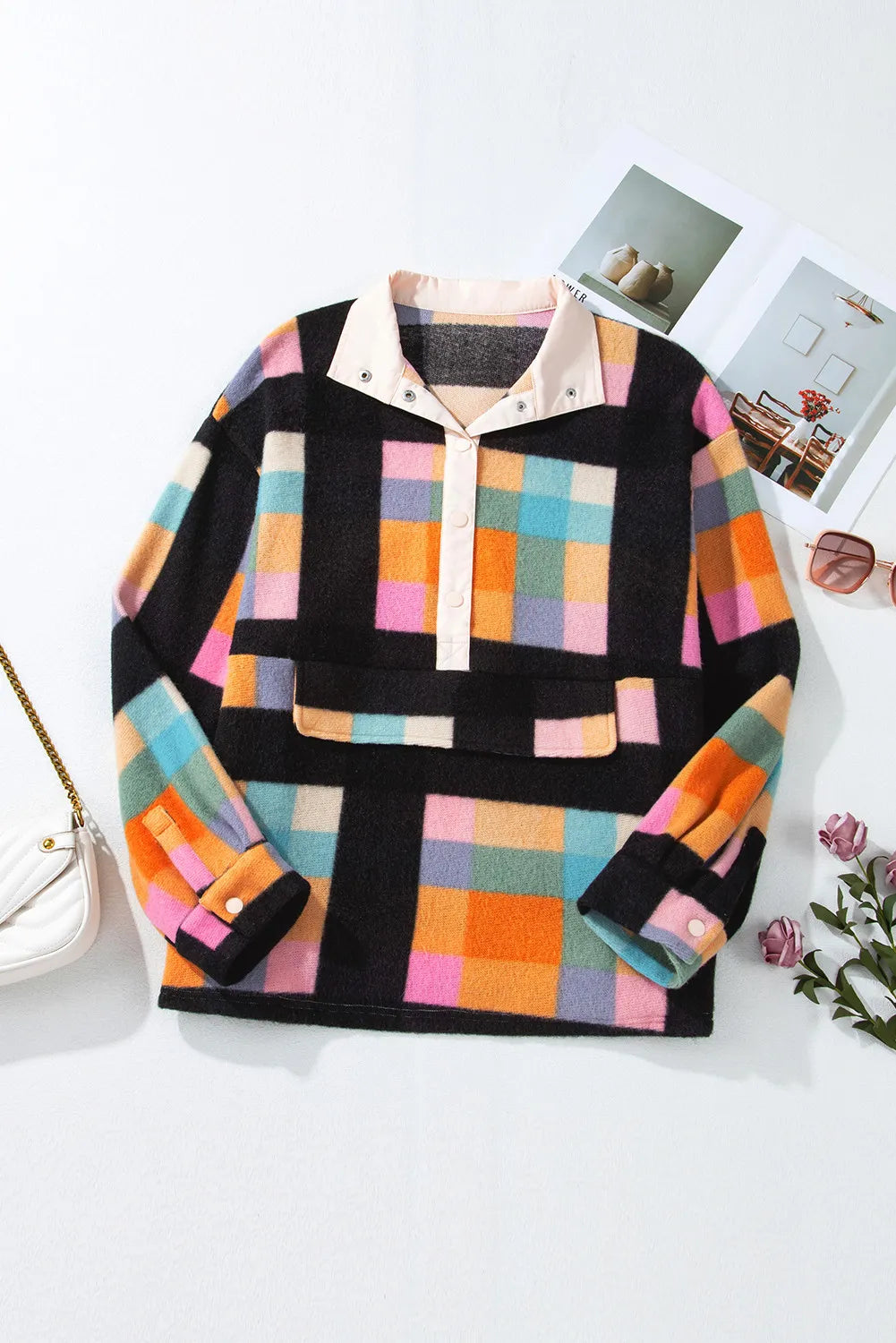 Plus Size Color Block Half Snap Long Sleeve Sweatshirt - Little Miss Vanilla