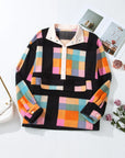 Plus Size Color Block Half Snap Long Sleeve Sweatshirt - Little Miss Vanilla