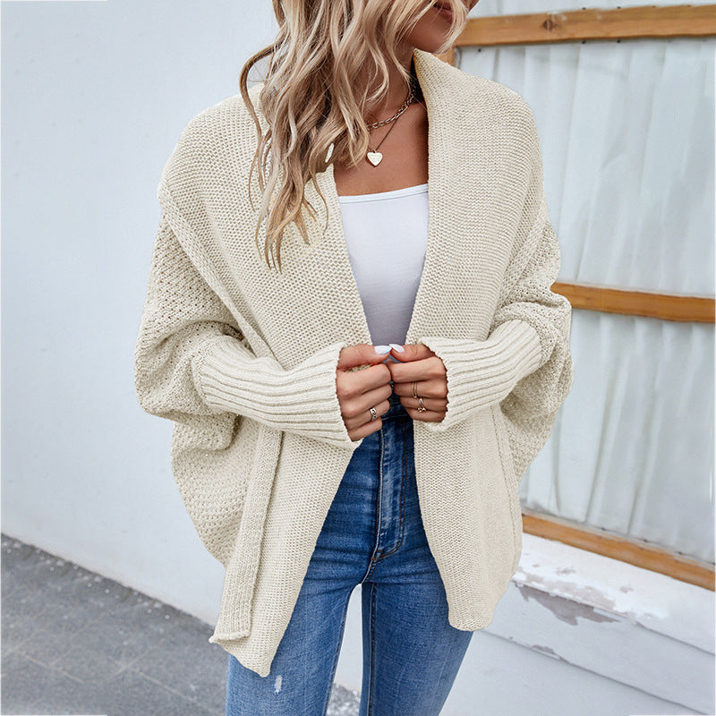 New Loose Knitted Sweater Solid Color Bat Sleeve Large Lapel Cardigan Autumn And Winter Fashion Jacket For Women Clothing - Little Miss Vanilla