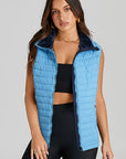 Sky Blue Plush Collared Quilted Zipped Puffer Vest - Little Miss Vanilla