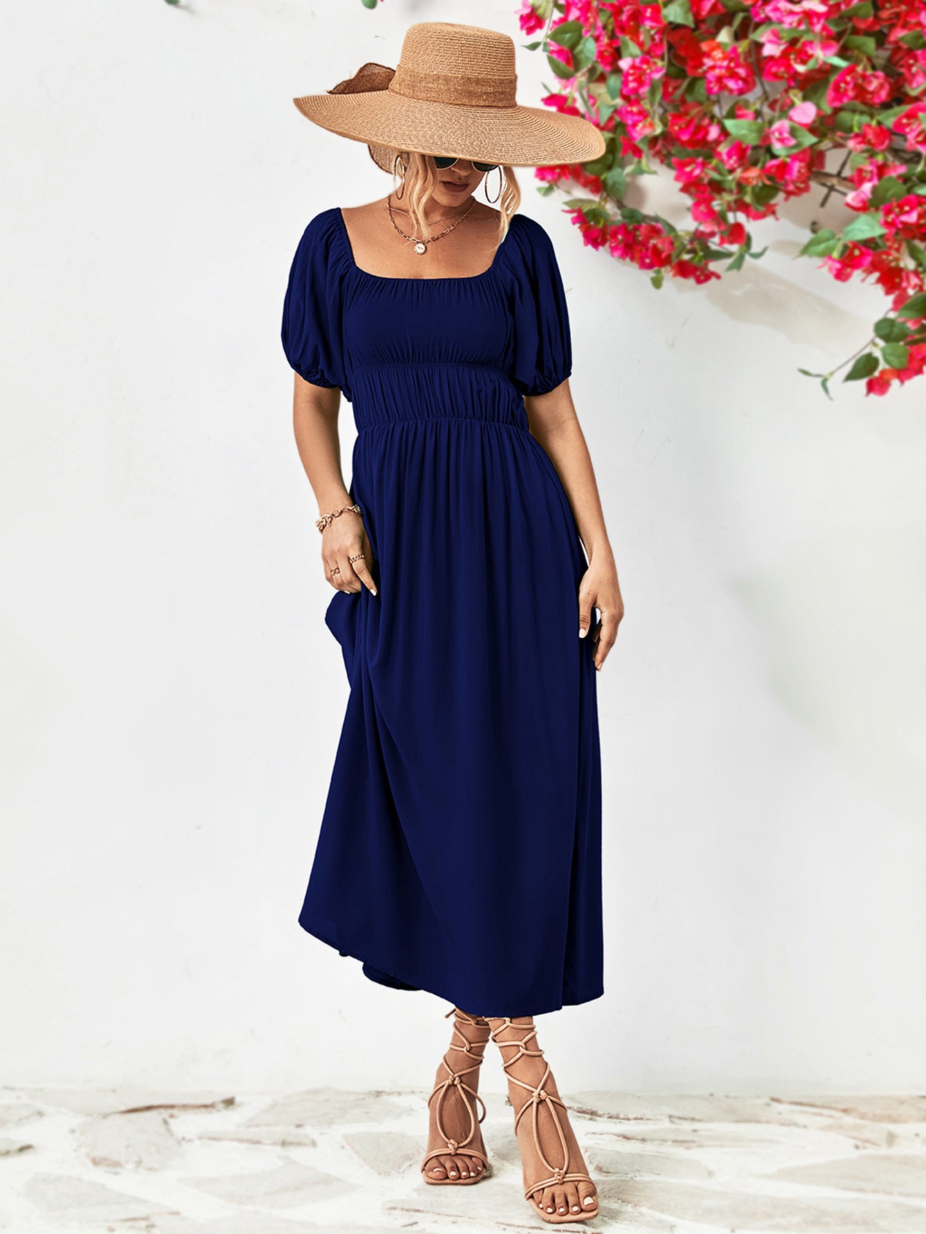 Off-Shoulder Balloon Sleeve Midi Dress - Little Miss Vanilla