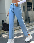 Side Slit High Waist Straight Jeans - Little Miss Vanilla