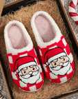 Fiery Red Checkered Santa Claus Graphic Plush Home Slippers