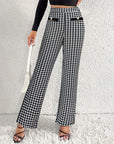 Faux Pocket Fastener Decoration Straight Wide Leg Pants Trousers