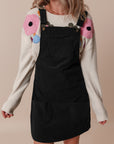 Black Solid Front Pockets Sleeveless Corduroy Overall Dress - Little Miss Vanilla