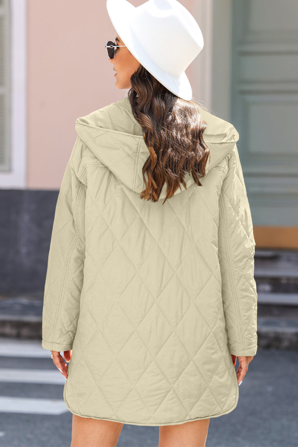 Beige Quilted Snap Button Hooded Coat - Little Miss Vanilla