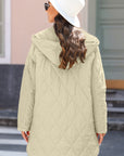 Beige Quilted Snap Button Hooded Coat - Little Miss Vanilla