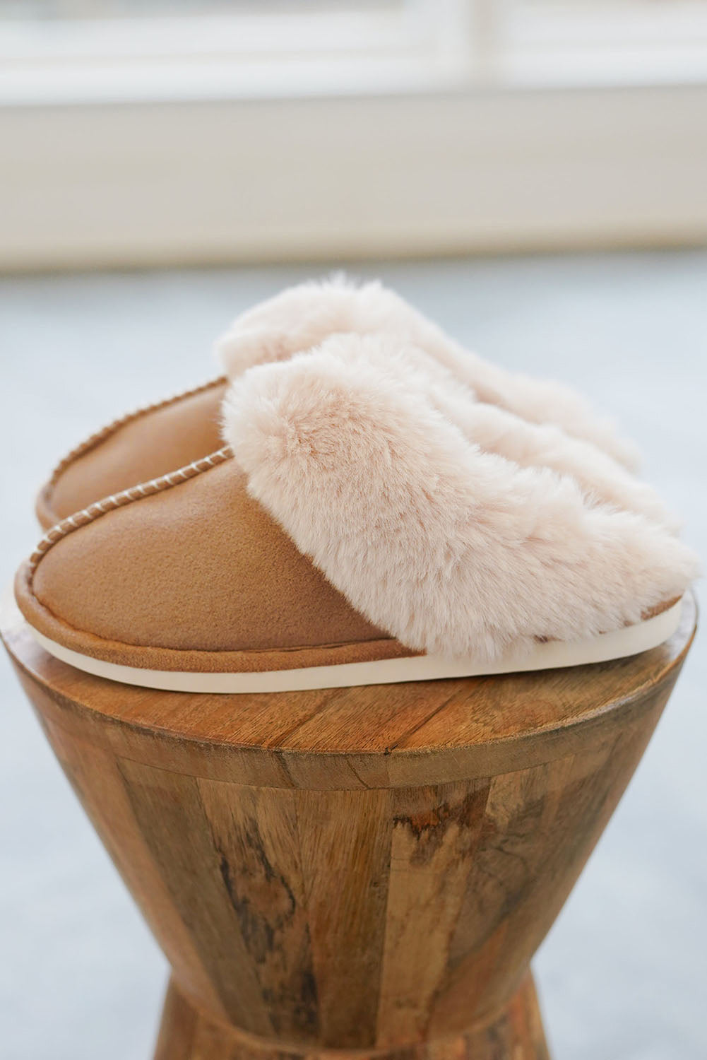 Camel Plush Suede Winter Home Slippers - Little Miss Vanilla