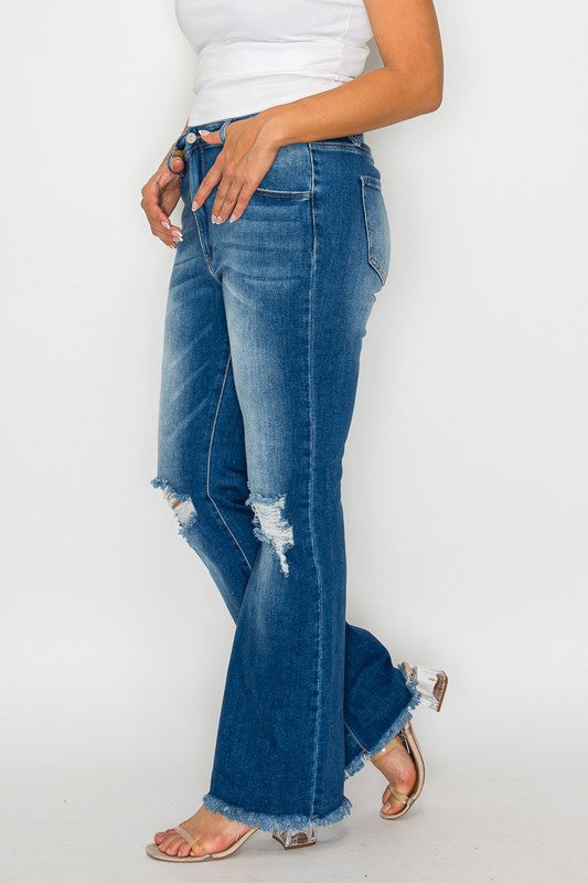 bytos Full Size Raw Hem Distressed High Rise Bootcut Jeans - Little Miss Vanilla