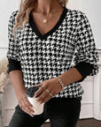 Houndstooth V-Neck Long Sleeve T-Shirt - Little Miss Vanilla