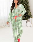 Light Green Christmas Plaid Print Shirt and Pants Pajama Set - Little Miss Vanilla