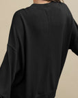 Side Slit Round Neck Long Sleeve Sweatshirt - Little Miss Vanilla