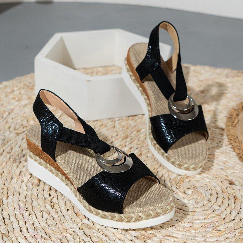 Women&#39;s Peep Toe Serpentine Wedges Sandals With Circle Design Casual Summer Shoes