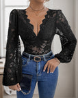 Tight Long Sleeve V-neck Lace Jumpsuit - Little Miss Vanilla