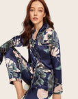 Two-piece Stretch Satin Home Wear Pajamas Women