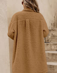 Khaki Contrast Flap Pocket Single Breasted Teddy Coat