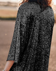 Black Sequin 3/4 Sleeve Open Front Duster Kimono - Little Miss Vanilla