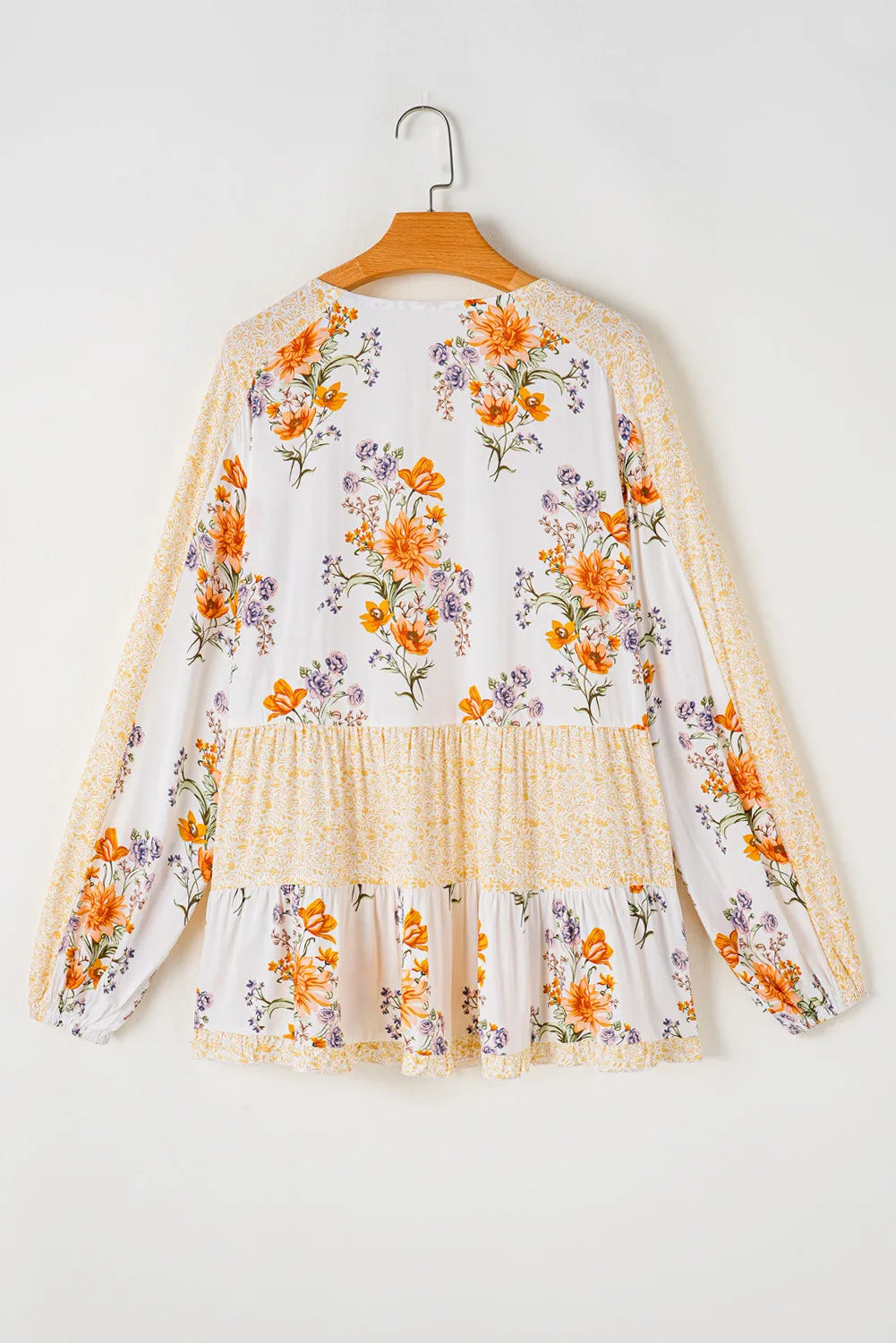 Plus Size Printed Tie Neck Long Sleeve Blouse - Little Miss Vanilla