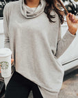 Side Slit High-Low Cowl Neck Long Sleeve Blouse - Little Miss Vanilla