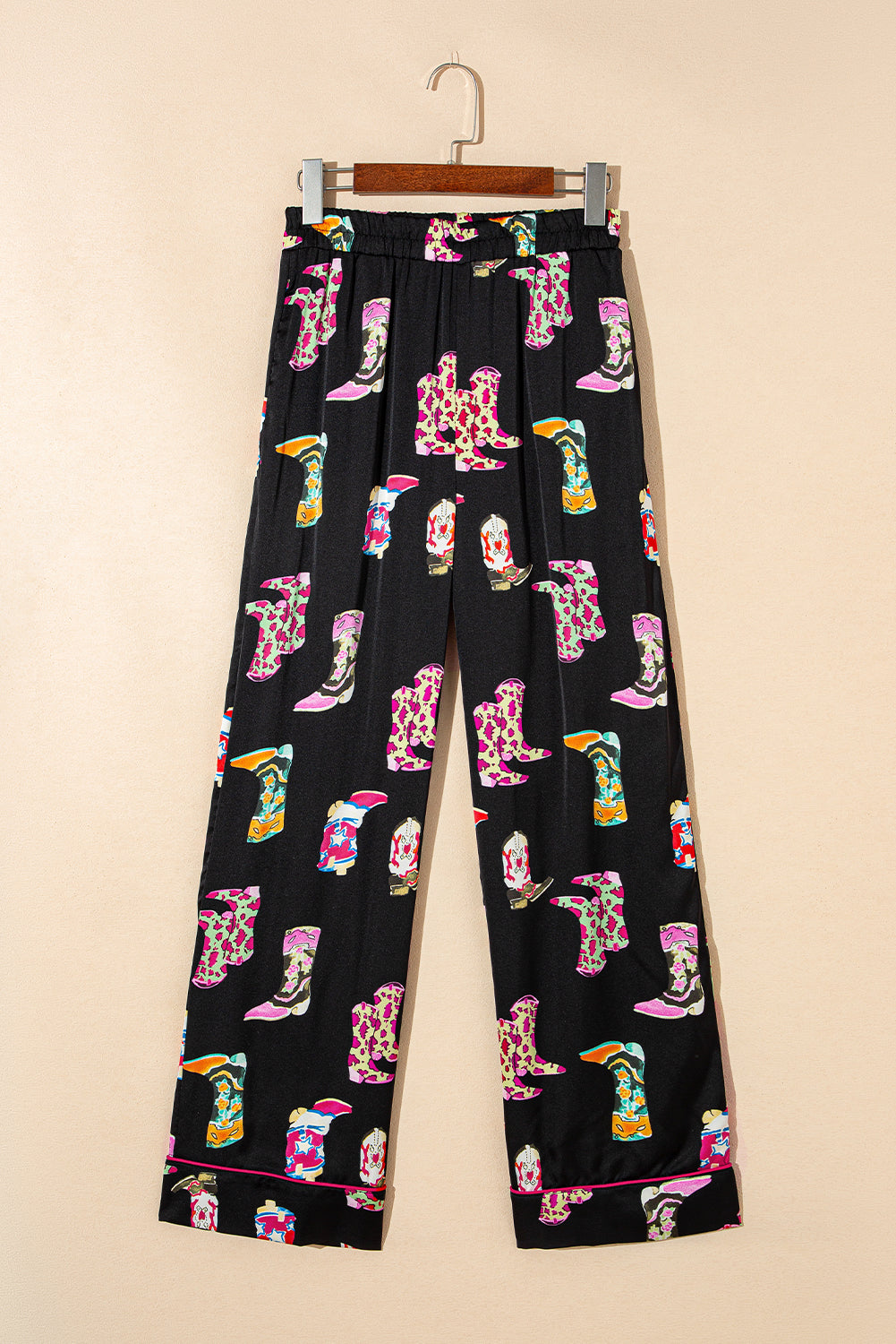 Black Western Cowgirl Boots Printed Satin Long Pajama Set - Little Miss Vanilla