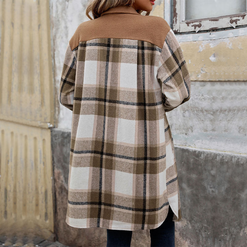 New Brushed Plaid Long Coat With Pockets Fashion Winter Jacket Outwear Women's Clothing - Little Miss Vanilla