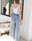 Beau Blue Light Wash Frayed Exposed Seam Wide Leg Denim Overall