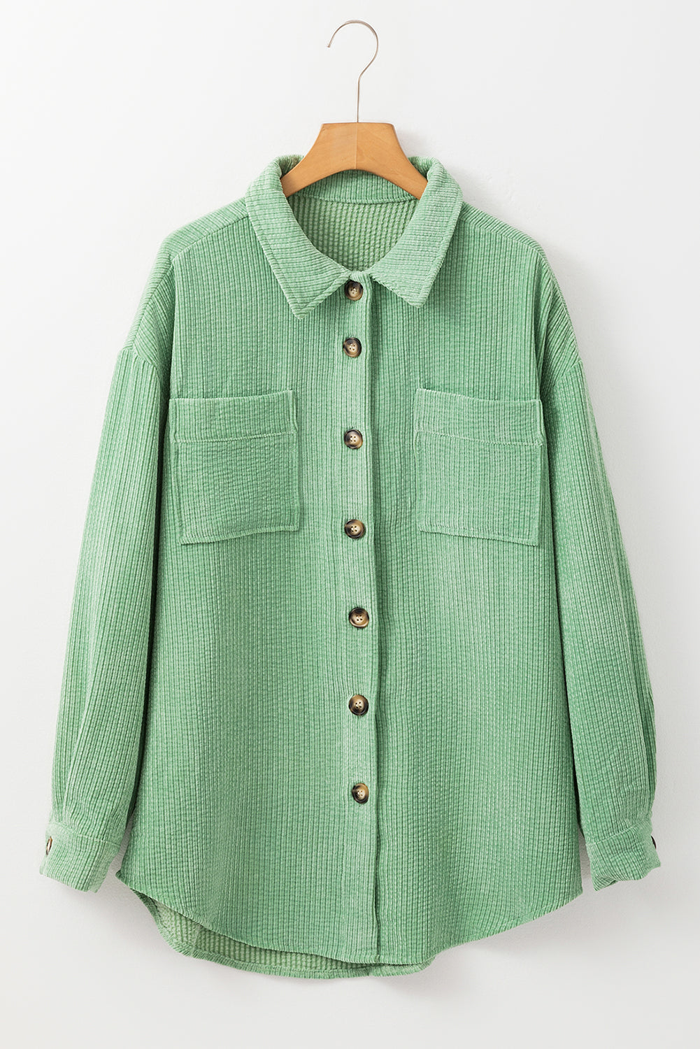 Mist Green Patched Pocket Button Up Corduroy Shacket - Little Miss Vanilla