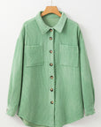 Mist Green Patched Pocket Button Up Corduroy Shacket - Little Miss Vanilla